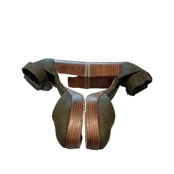 House Of Harlow Olive Green Platform Mary Jane Chunky Block Heels Wooden 7.5 - Picture 5 of 8